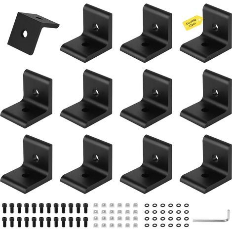 Set de 12 Équerres de Connexion, Fixation pour Profilés Aluminium 40x40, 40x80 Rainure 8 -Connecteurs d'Angle avec Vis et Clé Allen pour Profilés Aluminium, Équerres (Noir - 4040) (1/5)