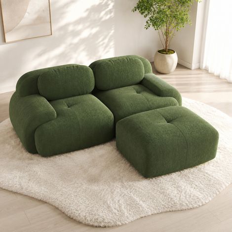 Divano angolare modulabile 208x178x70 cm in tessuto verde, senza montaggio per soggiorno - FLORAGRACE (1/5)