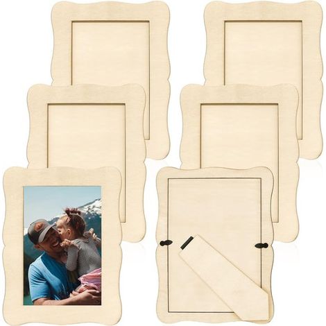 6 cadres photo rectangulaires en bois brut 10x15 cm, à réaliser soi-même pour une fête. (1/5)