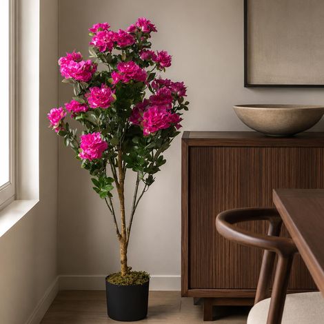 100cm Premium Artificial Azalea Pink Flowers Potted Plant (1/5)