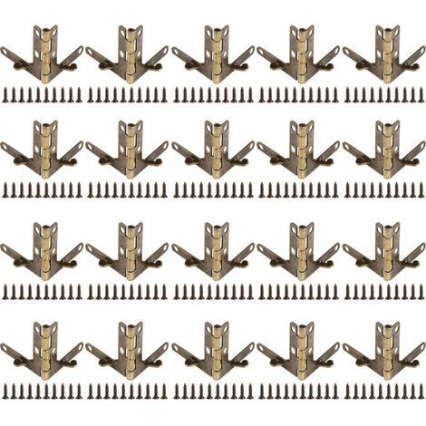 Lot de 20 charnières à ressort à angle de 90° pour petits bijoux, coffrets à vin, boîtes à montres, couvercles en bois (bronze) (1/5)