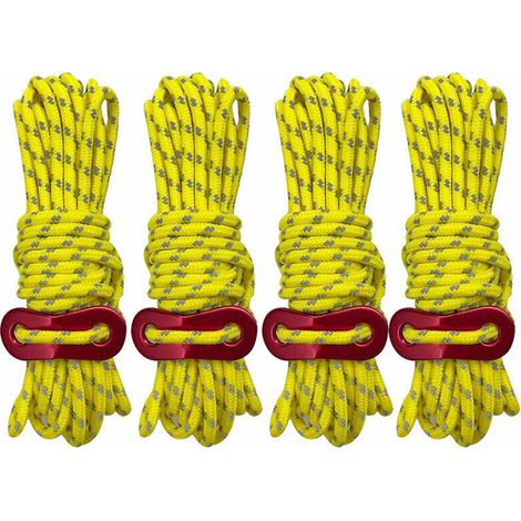 Corde De Camping Robuste À 8 Boutons – Lignes De Hauban Réfléchissantes Extéries De Avec Ajust De Tend Corde En Nylon Solide Pour Grande Tente Big Tarp Canopy Tie Downs Jaune Pack De 4 (1/5)