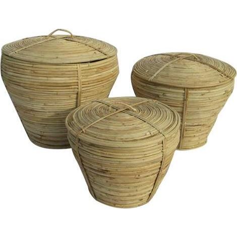 DKD Home Decor Set de basket naturel avec couvercle 3 pièces (1/2)
