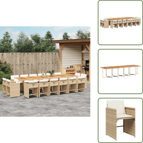 The Living Store Set comedor de jardín 17 pzas con cojines ratán sintético beige - Sillas de jardín