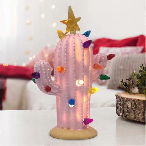 Décorations de Noël : Sapin de Noël cactus lumineux en résine et céramique, style vintage.