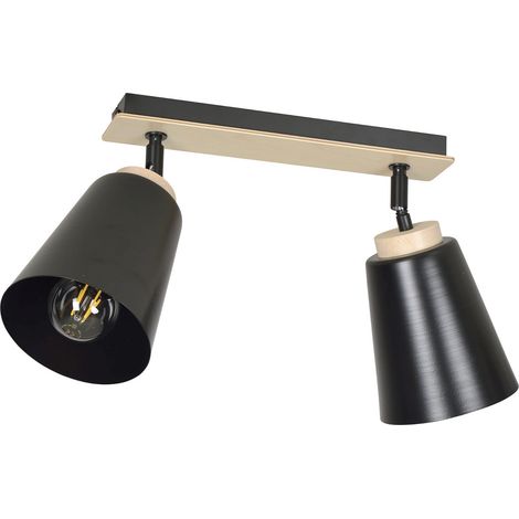 Plafonnier barre spots Emibig Atlas noir bois 2xE27 (1/5)