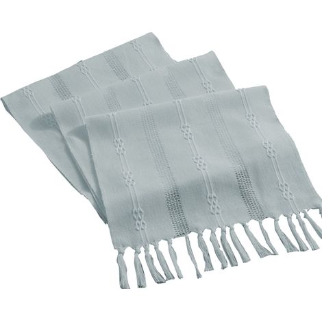 Table Runner - Linen Cotton Blend - Macrame Tassel Design - Boho Rustic Decor - 38 x 183 cm - Blue - 1 Piece (1/5)