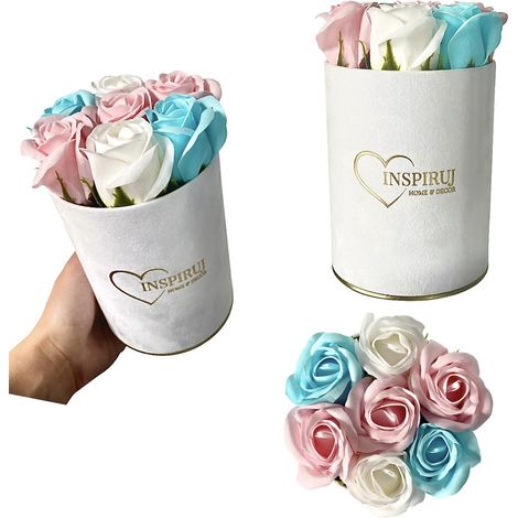 Flowerbox Inspiruj - Scatola bianca con rose di sapone - n. 13 Mix blu e rosa (1/5)
