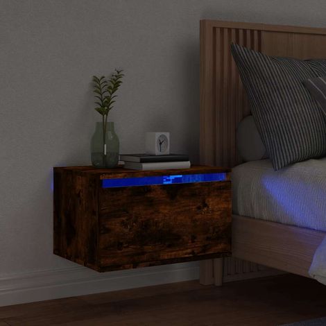 Table de chevet murale avec lumières LED-Table de nuit flottante à LED chêne fumé 807081 (1/5)