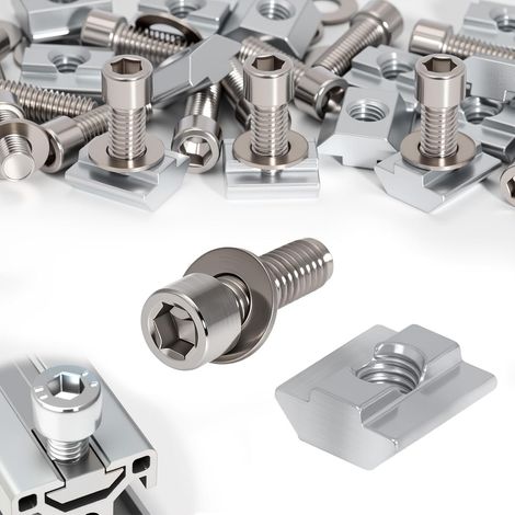 Lot de 16 écrous à tête de marteau M8 - Filetage 4040 en aluminium - Profil en T - Écrous à rainure (EU40-M8) (1/5)