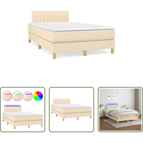 Matelas LED - Sommier à lattes de lit matelas et LED crème 120x190 cm tissu (1/5)