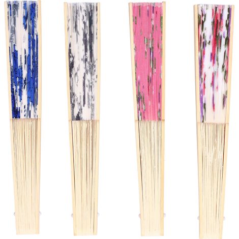 Lot de 4 éventails pliables en bambou : pratiques, rafraîchissants, au design élégant, durables, de style chinois.