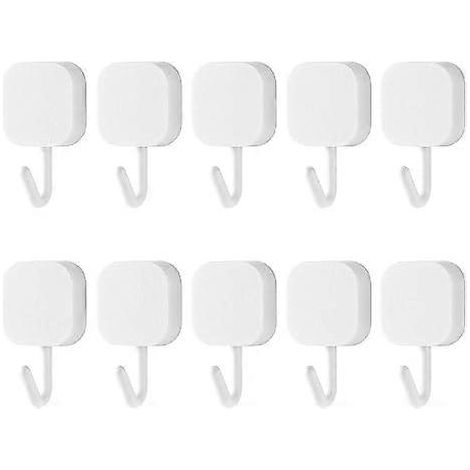 Crochets adhésifs, crochets porte-clés muraux décoratifs, crochets muraux auto-adhésifs pour entrée/porte/salle de bain/cuisine (10 blancs) (1/5)