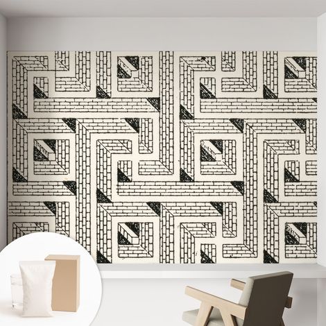 Papier peint intissé décoratif avec colle pour salon chambre et bureau Installation rapide Labyrinthe de briques 152x104 cm (1/5)