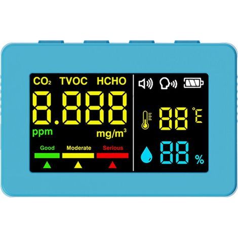 Capteur électrochimique formaldéhyde, détecteur qualité d’air HCHO TVOC CO2, testeur température et humidité haute précision, fonction alarme vocale,de (1/4)