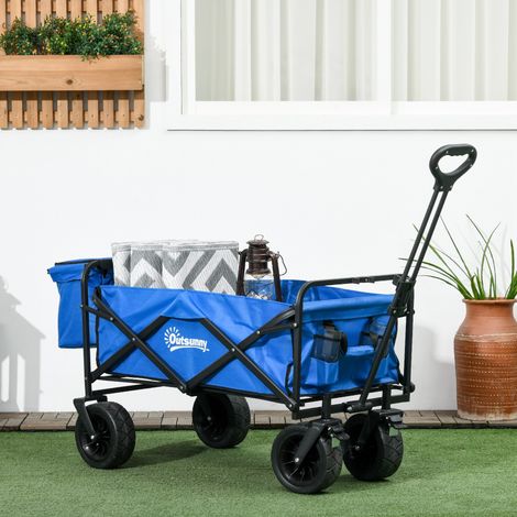 Carrello da Giardino 110L con Maniglia Telescopica e Borsa Termica da 15L in Acciaio e Tessuto, Blu (1/5)