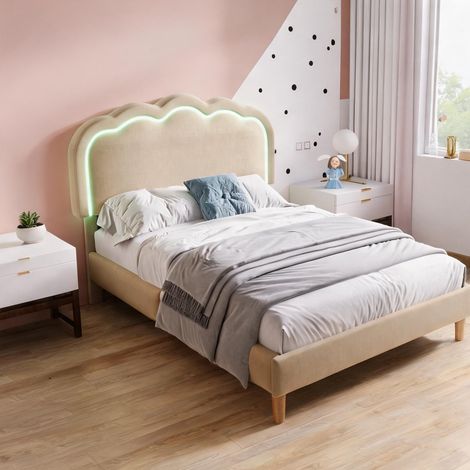Cadre de lit beige en lin 197 x 101 x 109 cm (1/5)