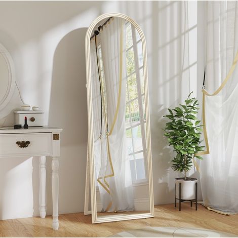 Ganzkörperspiegel 50 x 160 cm, freistehend und wandmontiert, gewölbter weißer Rahmen HAVRYA (1/5)