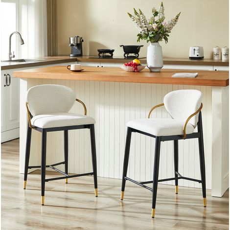 Taburetes de bar 2 uds en tela, beige negro oro, con respaldo y reposapie9s, regulables en altura,52×57×87cm (1/5)