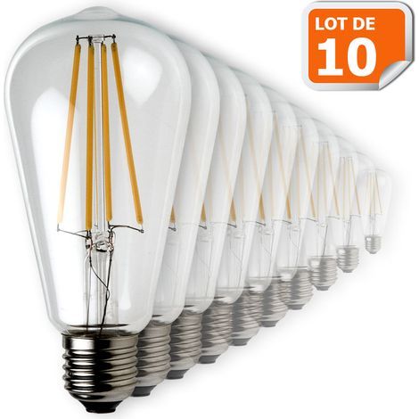 Lot de 10 ampoules à filament LED, culot E27, lumière chaude, 950 lumens, remplacement efficace (1/5)
