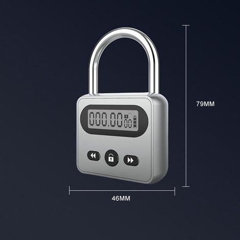 Zeitschloss aus Metall elektronisches Zeitschloss mit LCD-Anzeige Vorhängeschloss mit 999-Stunden-Timer wiederaufladbares digitales Zeitschloss grau (1/5)