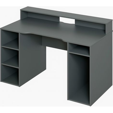 Scrivania Gaming Con Ripiani Porta PC E Supporto Monitor Con Passacavi Tavolo Gamer Reversibile Ampio Piano Ergonomico Per Setup Gaming Studio Ufficio 136 x 67 x 88 Cm Grigio Antracite