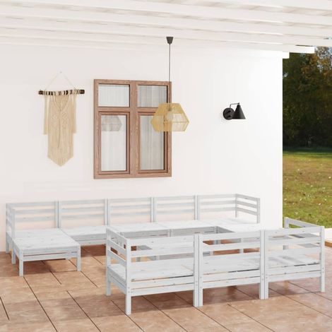 Salon de jardin 11 pcs Ensemble Table et Chaise de Jardin - Blanc Bois de pin massif BV236324 - BonneVie (1/5)