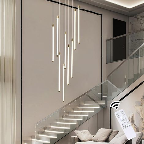 Modern LED Chandelier for Villa Staircase, 2.5m Spiral Pendant Light with Remote Control 9-Light Dimmable Fixture for Living Room, Staircase, Foyer & Hallways