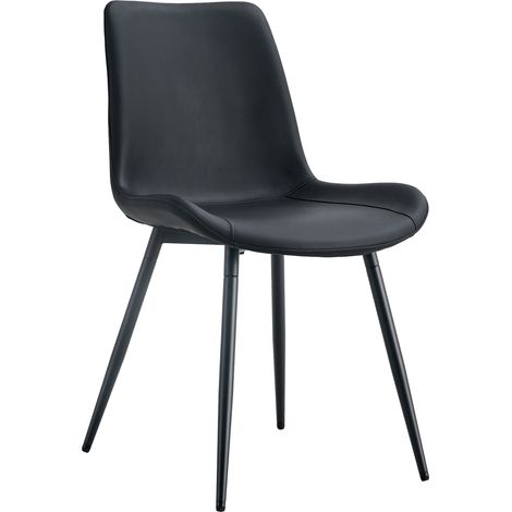 Lot de 4 chaises de salle à manger noires en PU avec pieds en métal pour cuisine et bureau (1/5)