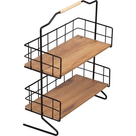 Estantería de baño con 2 baldas de almacenamiento efecto madera negra 030007068 (1/5)