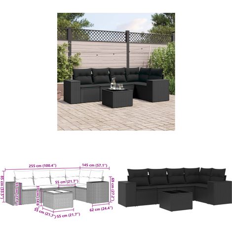 Salon de jardin 6 pcs avec coussins noir résine tressée - Ensemble Salon De Jardin - Meuble De Jardin - Résine Tressée - Rotin Synthétique - Mobilier Extérieur - Home & Living (1/3)