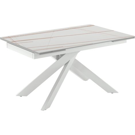 Tavolo Allungabile Ares 80x140/200x76 cm Top in Gres Marmo Sahara Bianco (1/3)
