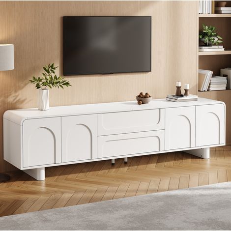 Mueble TV 180 x 40 x 46 cm con puertas y cajones, blanco DESVIAE (1/5)