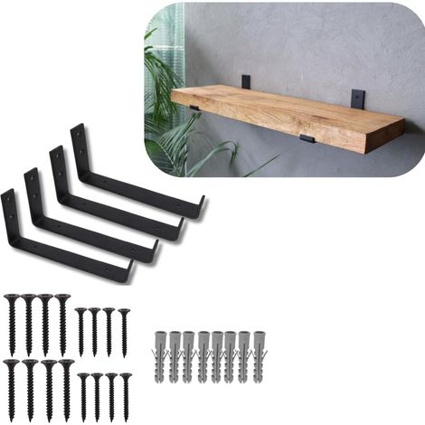 4 X Heavy Duty Shelf Brackets 225x40mm   for Scaffold Board Shelving, Industrial 5mm Steel, Black (1/5)