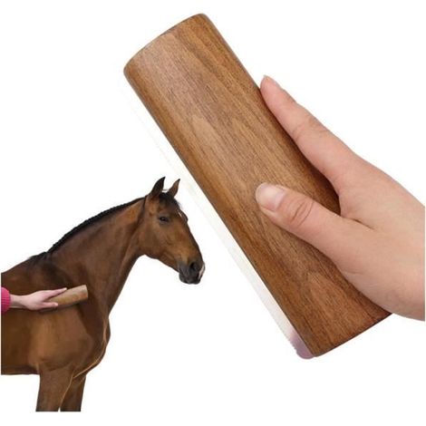 Brosse à poils pour cheval - Manche en bois - Dents en acier inoxydable - Ergonomique - Sûre pour les chiens (1/4)