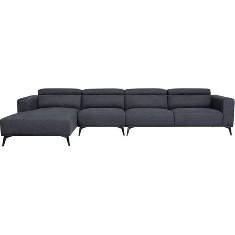 Canapé d'angle modulable - 4 places - LEONIE - Tissu Noir - Têtières ajustables - 357 x 175 x 75 cm (1/5)