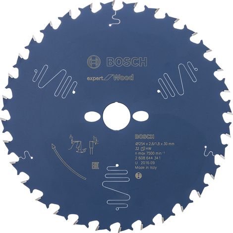 Bosch – Lame de scie circulaire 254 mm – Alésage 30 mm – 32 dents MicroteQ pour bois dur – Coupe nette et silencieuse