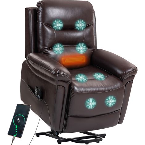 Brown Power Lift Recliner Chair with Vibration Massage,Heat Function and USB Charging-Comfortable and Supportive Design