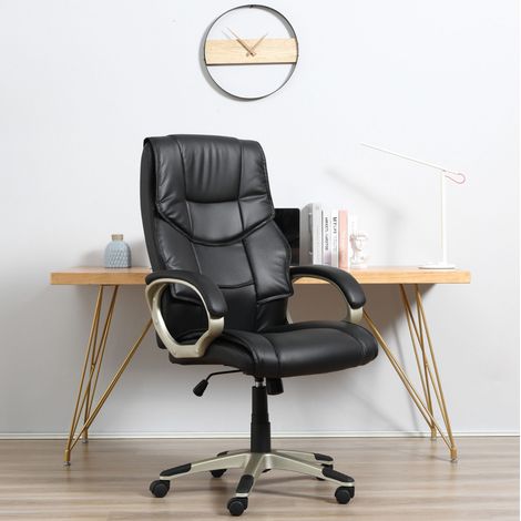 Silla de oficina ergonómica ajustable 114–124 cm, con función balancín, negra DESVIAE (1/5)