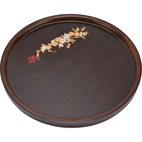 Plateau à thé en bambou japonais simple et élégant, plateau circulaire en résine et noyer pour usage domestique (1/5)