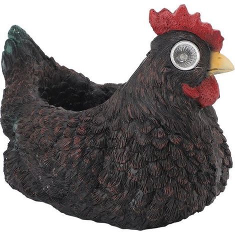 1 pot de fleur forme de poule, résine, lumière solaire intégrée, décoration jardin, extérieur et intérieur