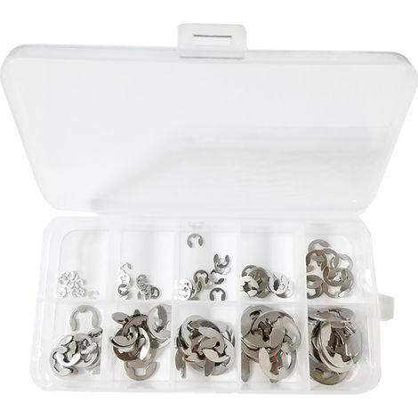 Kit de 120 anillos de retención en forma de E de acero inoxidable, de 1,5 mm a 10 mm, para uso portátil. (1/5)
