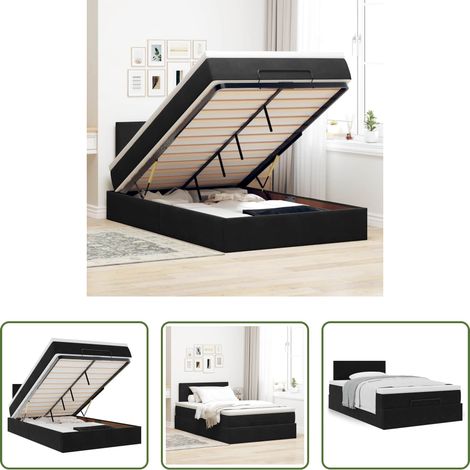 Matratze -  Ottoman-Bett mit Matratze Schwarz 120x190 cm Samt