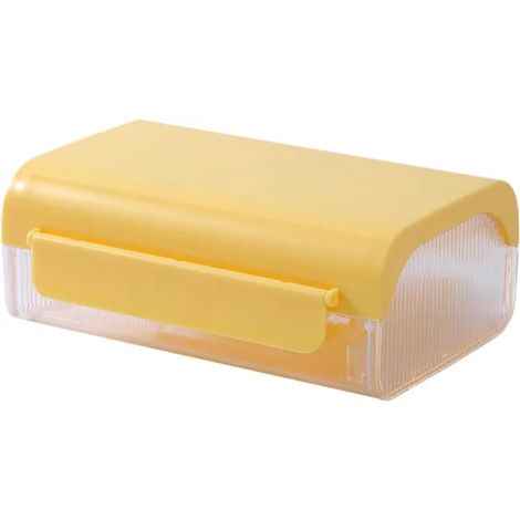 Beurrier jaune avec couvercle et coupe-beurre, récipient de conservation pour beurre et fromage, rangement pour réfrigérateur et cuisine (1/4)