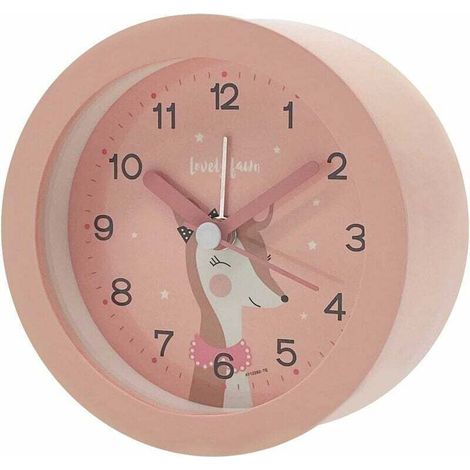 Réveil fille cerf rose pour enfants, réveil analogique silencieux, joli réveil pour enfants avec veilleuse, réveil de chevet numérique rond, réveil de voyage Retour à (1/4)