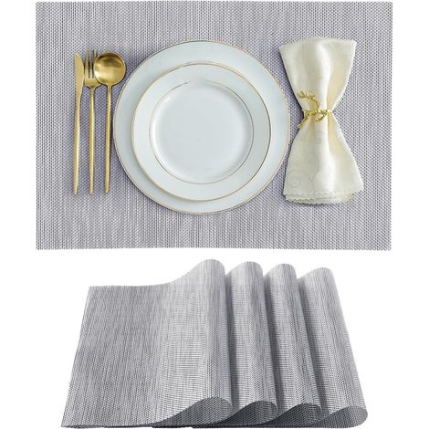 Silbernes, hitzebeständiges, rutschfestes Tischset aus gewebtem Material, 17 x 11,5 Zoll (ca. 43 x 29 cm). (1/5)