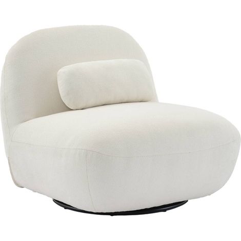sweeek - 360°-Drehsessel mit strukturiertem Bouclé-Bezug, Strukturiertes Bouclé, Creme