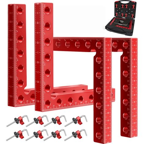 Irovami Pinces d’angle 90° 5.5 pouces lot 4  Équerres de positionnement en aluminium – 6 échelles gravées, pour menuiserie, armoires (1/5)