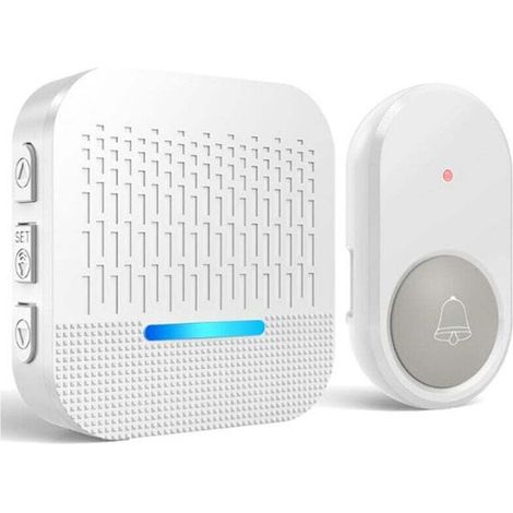 Sonnette Sans Fil Exterieur Etanche Carillon Sonnette avec Batterie 300m Distance Émetteur Extérieur et 1 Récepteur Intérieur 55 Volumes au LED , Blanc