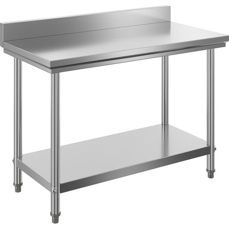 Wiltec Edelstahl Tisch Arbeitstisch Edelstahltisch mit Aufkantung 120x60x85cm für Gastro Küche Werkstatt Garten Keller mit höhenverstellbare Füßen
